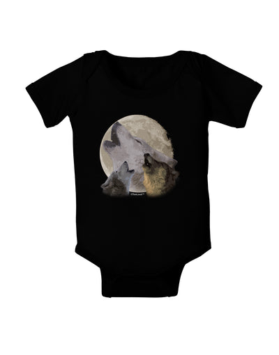 Three Wolves Howling at the Moon Baby Bodysuit Dark by TooLoud-Baby Romper-TooLoud-Black-06-Months-Davson Sales