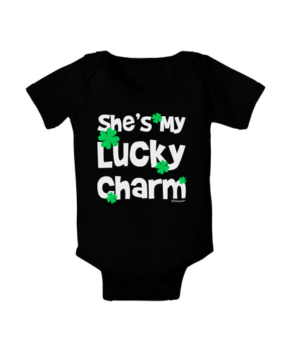 She's My Lucky Charm - Matching Couples Design Baby Bodysuit Dark by TooLoud-Baby Romper-TooLoud-Black-06-Months-Davson Sales