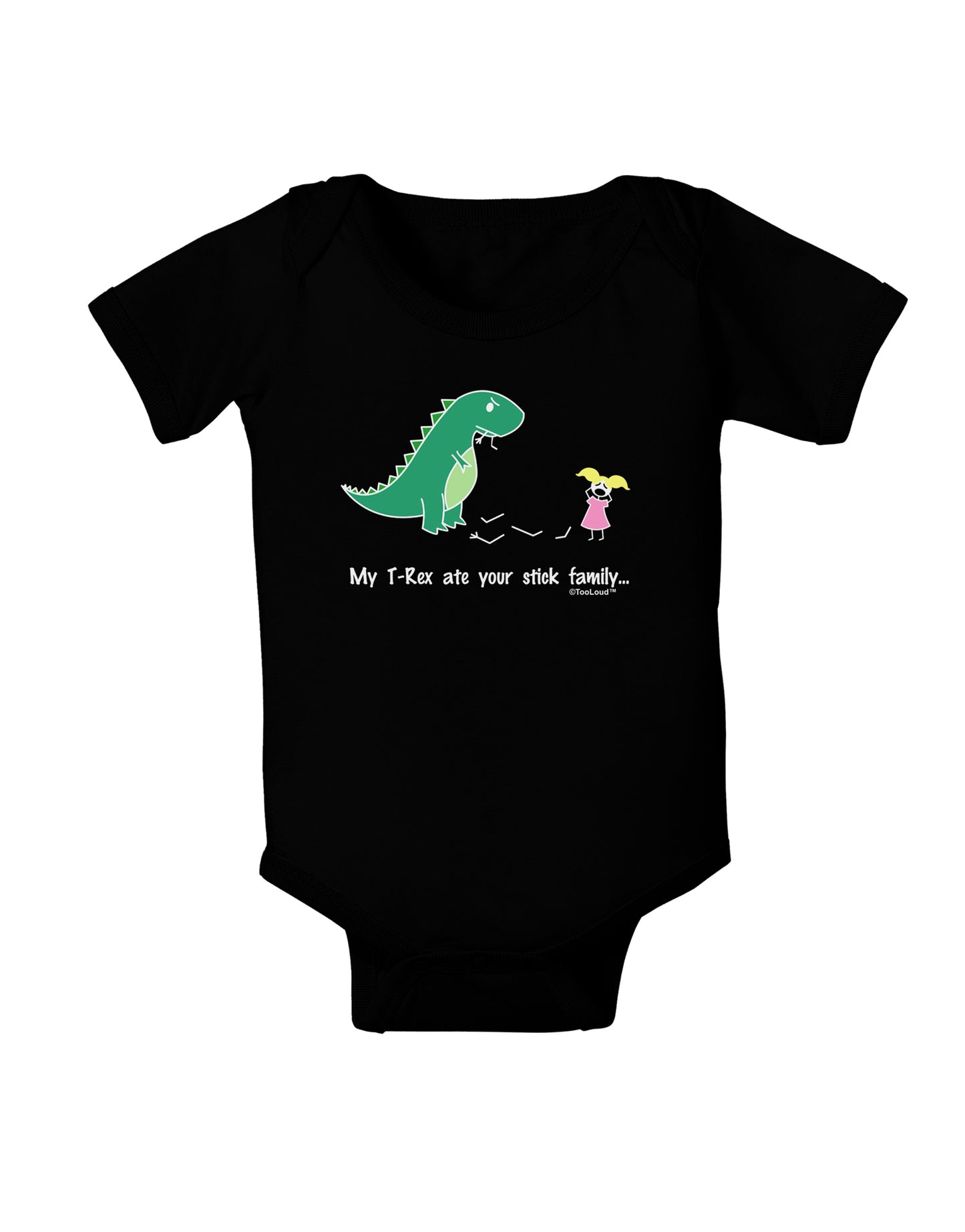 My T-Rex Ate Your Stick Family - Color Baby Bodysuit Dark by TooLoud-Baby Romper-TooLoud-Black-06-Months-Davson Sales