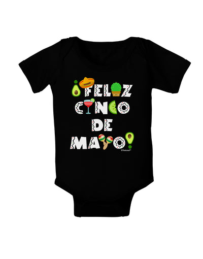 Feliz Cinco de Mayo - Fiesta Icons Baby Bodysuit Dark by TooLoud-Baby Romper-TooLoud-Black-06-Months-Davson Sales