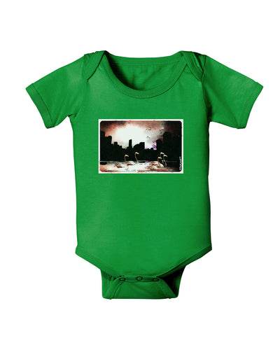 Nighttime Flamingos Baby Bodysuit Dark-Baby Romper-TooLoud-Clover-Green-06-Months-Davson Sales