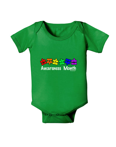 Autism Awareness Month - Colorful Puzzle Pieces Baby Bodysuit Dark by TooLoud-Baby Romper-TooLoud-Clover-Green-06-Months-Davson Sales
