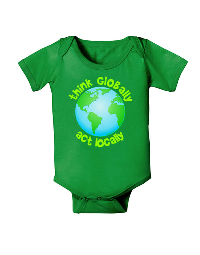 Think Globally Act Locally - Globe Baby Bodysuit Dark-Baby Romper-TooLoud-Clover-Green-06-Months-Davson Sales