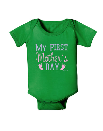 My First Mother's Day - Baby Feet - Pink Baby Bodysuit Dark by TooLoud-Baby Romper-TooLoud-Clover-Green-06-Months-Davson Sales