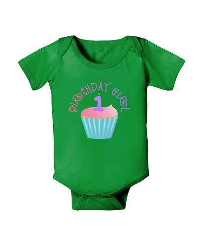 Cute First Birthday Cupcake - Birthday Girl Baby Bodysuit Dark by TooLoud-Baby Romper-TooLoud-Clover-Green-06-Months-Davson Sales