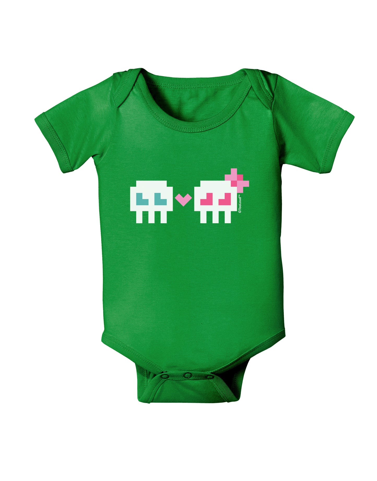 8-Bit Skull Love - Boy and Girl Baby Bodysuit Dark-Baby Romper-TooLoud-Clover-Green-06-Months-Davson Sales