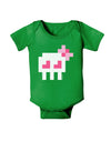 Retro 8-Bit Skull with Pink Bow Baby Bodysuit Dark-Baby Romper-TooLoud-Clover-Green-06-Months-Davson Sales