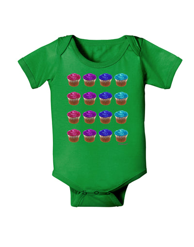 Colorful Cupcake Pattern Baby Bodysuit Dark by TooLoud-Baby Romper-TooLoud-Clover-Green-06-Months-Davson Sales