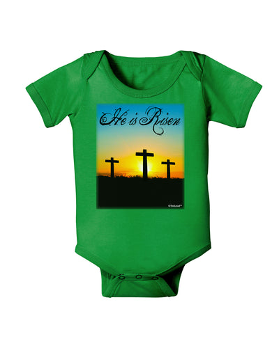 Three Crosses Sunrise - He Is Risen Baby Bodysuit Dark by TooLoud-Baby Romper-TooLoud-Clover-Green-06-Months-Davson Sales