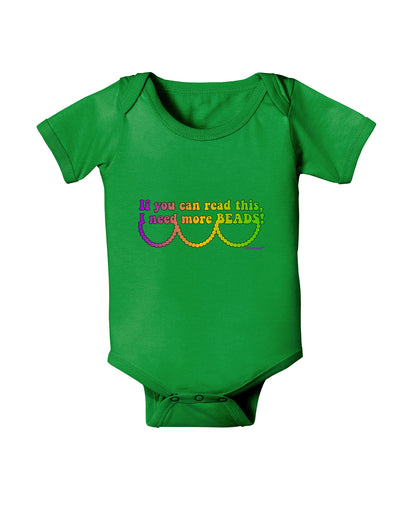 If You Can Read This I Need More Beads - Mardi Gras Baby Bodysuit Dark by TooLoud-Baby Romper-TooLoud-Clover-Green-06-Months-Davson Sales