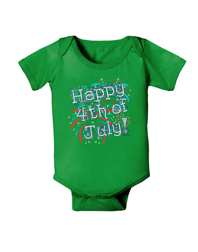 Happy 4th of July - Fireworks Design Baby Bodysuit Dark-Baby Romper-TooLoud-Clover-Green-06-Months-Davson Sales