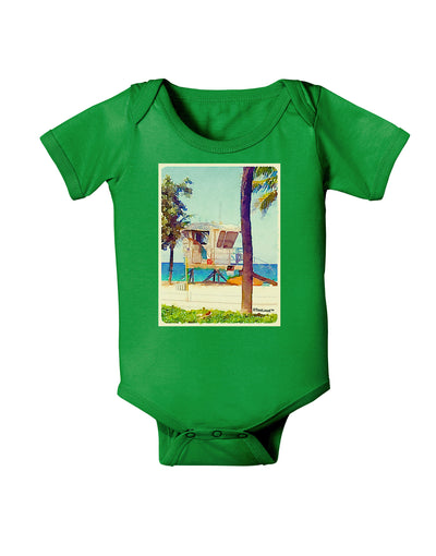 Lifeguard Station Watercolor Baby Bodysuit Dark-Baby Romper-TooLoud-Clover-Green-06-Months-Davson Sales