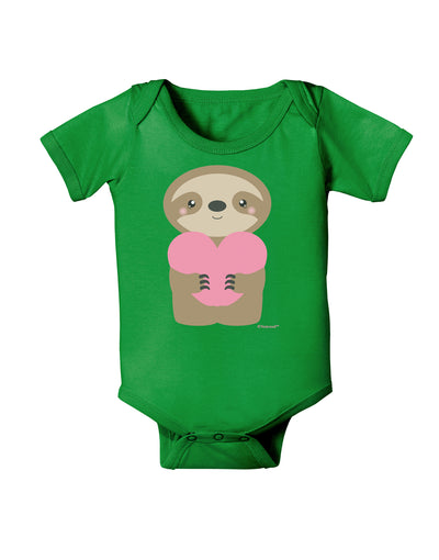 Cute Valentine Sloth Holding Heart Baby Bodysuit Dark by TooLoud-Baby Romper-TooLoud-Clover-Green-06-Months-Davson Sales