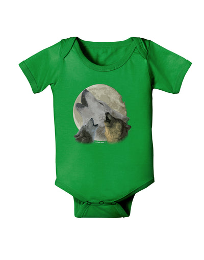 Three Wolves Howling at the Moon Baby Bodysuit Dark by TooLoud-Baby Romper-TooLoud-Clover-Green-06-Months-Davson Sales