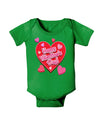 Happy Valentine's Day Romantic Hearts Baby Bodysuit Dark-Baby Romper-TooLoud-Clover-Green-06-Months-Davson Sales