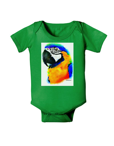 Brightly Colored Parrot Watercolor Baby Bodysuit Dark-Baby Romper-TooLoud-Clover-Green-06-Months-Davson Sales
