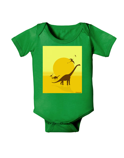 Brontosaurus and Pterodactyl Silhouettes with Sun Baby Bodysuit Dark by TooLoud-Baby Romper-TooLoud-Clover-Green-06-Months-Davson Sales