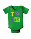 I Love Heart Mardi Gras Baby Bodysuit Dark-Baby Romper-TooLoud-Clover-Green-06-Months-Davson Sales