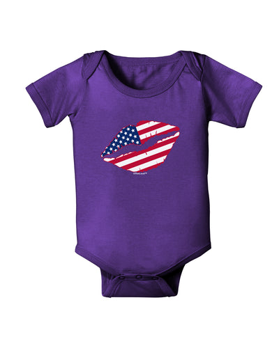 American Flag Lipstick Baby Bodysuit Dark-Baby Romper-TooLoud-Purple-06-Months-Davson Sales