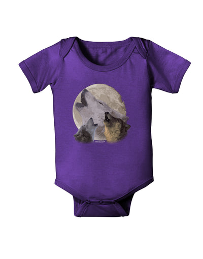 Three Wolves Howling at the Moon Baby Bodysuit Dark by TooLoud-Baby Romper-TooLoud-Purple-06-Months-Davson Sales