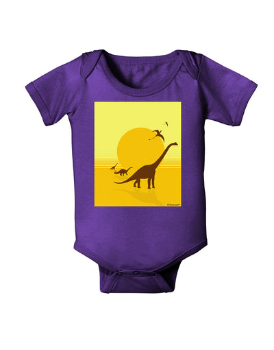 Brontosaurus and Pterodactyl Silhouettes with Sun Baby Bodysuit Dark by TooLoud-Baby Romper-TooLoud-Purple-06-Months-Davson Sales