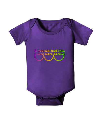 If You Can Read This I Need More Beads - Mardi Gras Baby Bodysuit Dark by TooLoud-Baby Romper-TooLoud-Purple-06-Months-Davson Sales