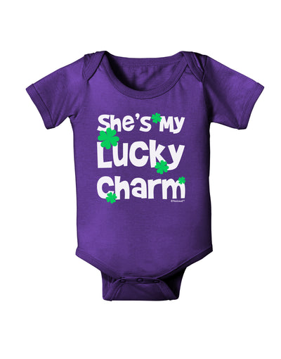 She's My Lucky Charm - Matching Couples Design Baby Bodysuit Dark by TooLoud-Baby Romper-TooLoud-Purple-06-Months-Davson Sales