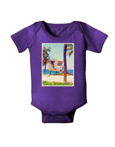 Lifeguard Station Watercolor Baby Bodysuit Dark-Baby Romper-TooLoud-Purple-06-Months-Davson Sales