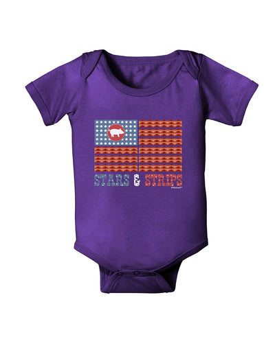 American Bacon Flag - Stars and Strips Baby Bodysuit Dark-Baby Romper-TooLoud-Purple-06-Months-Davson Sales