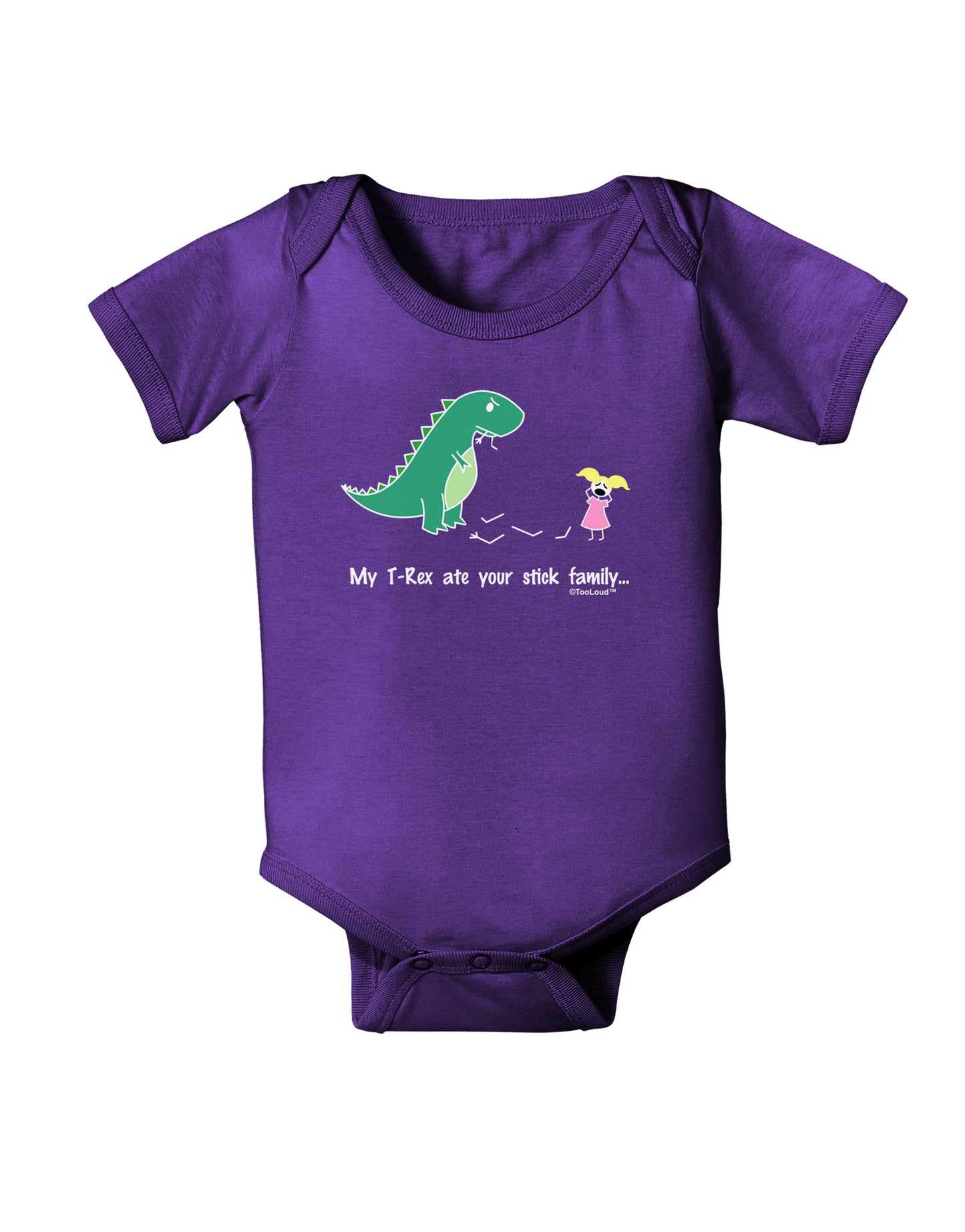 My T-Rex Ate Your Stick Family - Color Baby Bodysuit Dark by TooLoud-Baby Romper-TooLoud-Purple-06-Months-Davson Sales