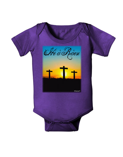 Three Crosses Sunrise - He Is Risen Baby Bodysuit Dark by TooLoud-Baby Romper-TooLoud-Purple-06-Months-Davson Sales