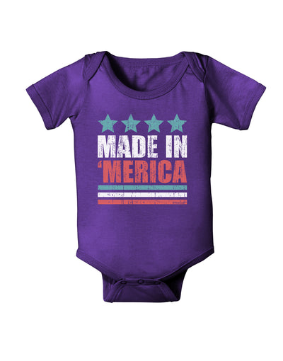 Made in Merica - Stars and Stripes Color Design Baby Bodysuit Dark-Baby Romper-TooLoud-Purple-06-Months-Davson Sales