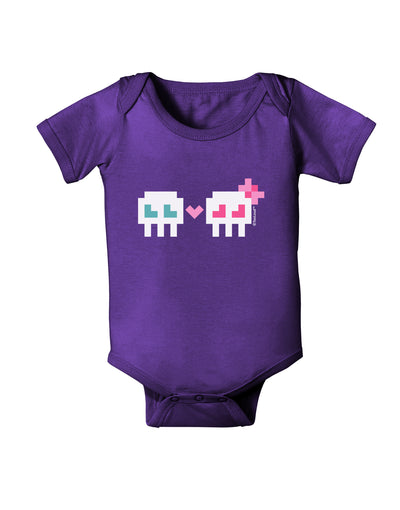 8-Bit Skull Love - Boy and Girl Baby Bodysuit Dark-Baby Romper-TooLoud-Purple-06-Months-Davson Sales