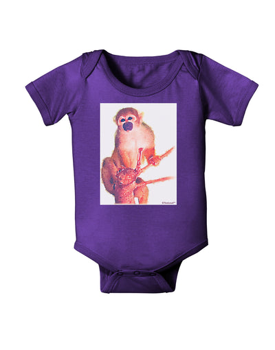 Monkey in Tree Watercolor Baby Bodysuit Dark-Baby Romper-TooLoud-Purple-06-Months-Davson Sales