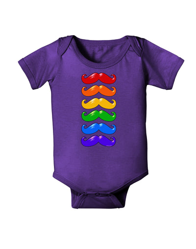 Colorful Rainbow Mustaches Baby Bodysuit Dark-Baby Romper-TooLoud-Purple-06-Months-Davson Sales