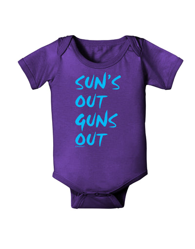 Suns Out Guns Out - Blue Baby Bodysuit Dark-Baby Romper-TooLoud-Purple-06-Months-Davson Sales