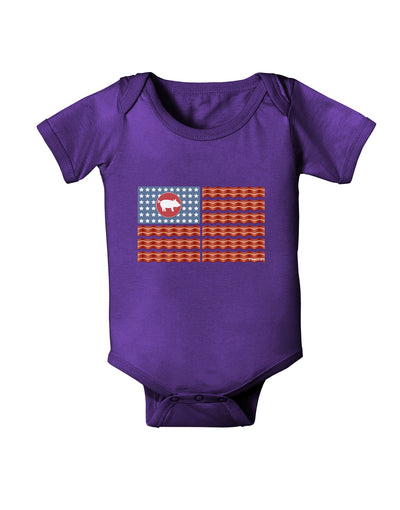 American Bacon Flag Baby Bodysuit Dark-Baby Romper-TooLoud-Purple-06-Months-Davson Sales