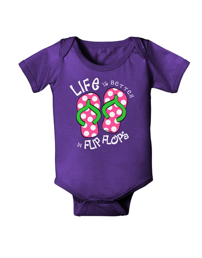 Life is Better in Flip Flops - Pink and Green Baby Bodysuit Dark-Baby Romper-TooLoud-Purple-06-Months-Davson Sales