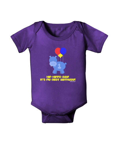 Cute First Birthday Hippo - Blue Red Yellow Baby Bodysuit Dark by TooLoud-Baby Romper-TooLoud-Purple-06-Months-Davson Sales