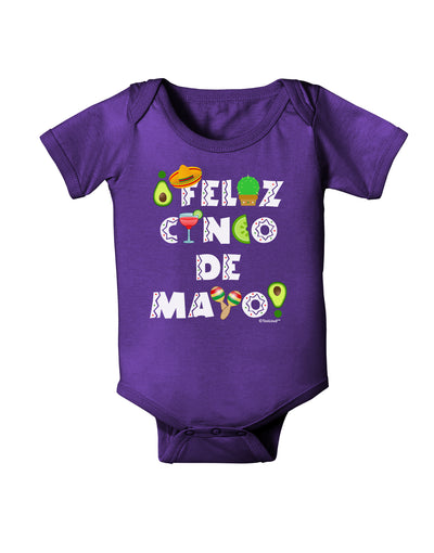 Feliz Cinco de Mayo - Fiesta Icons Baby Bodysuit Dark by TooLoud-Baby Romper-TooLoud-Purple-06-Months-Davson Sales