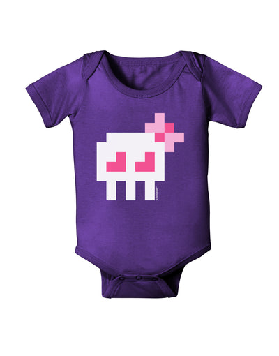 Retro 8-Bit Skull with Pink Bow Baby Bodysuit Dark-Baby Romper-TooLoud-Purple-06-Months-Davson Sales