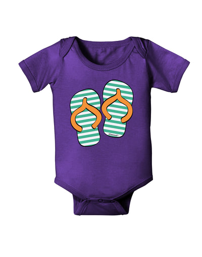 Striped Flip Flops - Teal and Orange Baby Bodysuit Dark-Baby Romper-TooLoud-Purple-06-Months-Davson Sales