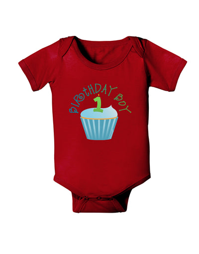 Cute First Birthday Cupcake - Birthday Boy Baby Bodysuit Dark by TooLoud-Baby Romper-TooLoud-Red-06-Months-Davson Sales