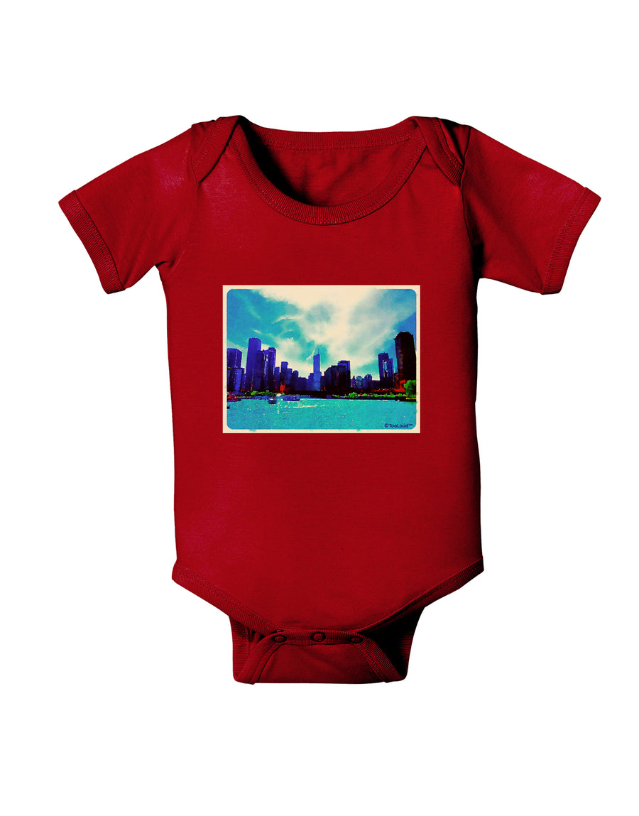Chicago Skyline Watercolor Baby Bodysuit Dark-Baby Romper-TooLoud-Black-06-Months-Davson Sales