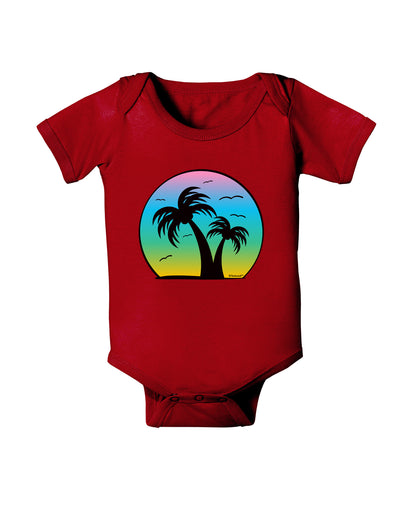 Palm Trees Silhouette - Beach Sunset Design Baby Bodysuit Dark-Baby Romper-TooLoud-Red-06-Months-Davson Sales