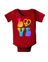 Peace and Love - Peace Heart Love Baby Bodysuit Dark-Baby Romper-TooLoud-Red-06-Months-Davson Sales