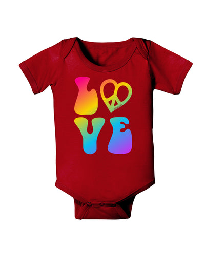 Peace and Love - Peace Heart Love Baby Bodysuit Dark-Baby Romper-TooLoud-Red-06-Months-Davson Sales