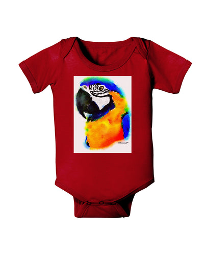 Brightly Colored Parrot Watercolor Baby Bodysuit Dark-Baby Romper-TooLoud-Red-06-Months-Davson Sales
