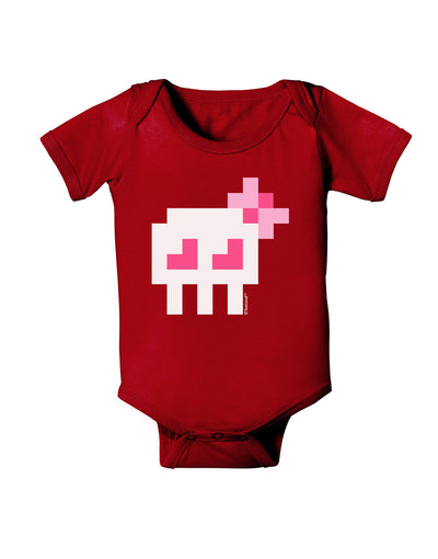 Retro 8-Bit Skull with Pink Bow Baby Bodysuit Dark-Baby Romper-TooLoud-Red-06-Months-Davson Sales