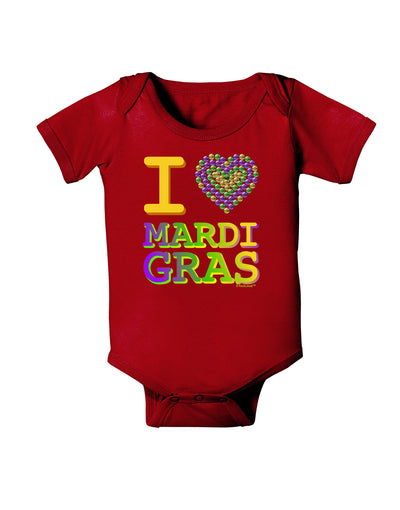 I Love Heart Mardi Gras Baby Bodysuit Dark-Baby Romper-TooLoud-Red-06-Months-Davson Sales